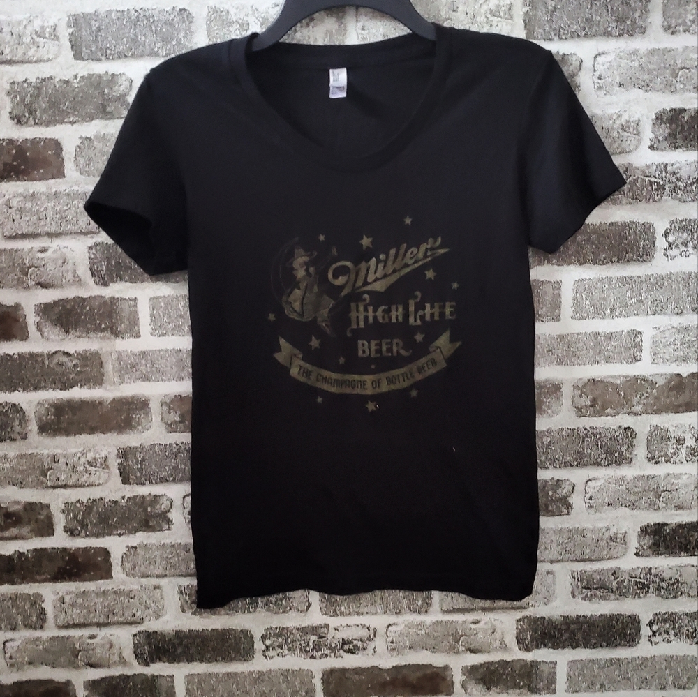 Miller High Life fitted tee, v-neck, black, women's medium